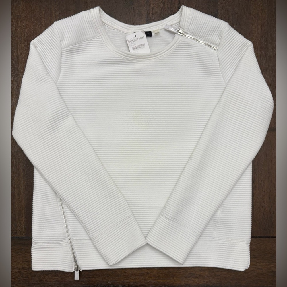 NWT Women's White Dex 1963 Ribbed Zipper Pullover Sweater Medium Casual Neutral